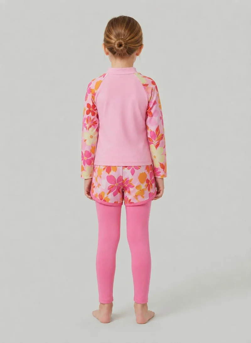 Babyqlo Girls Pink Floral Top Pant Shorts Swim 3 Piece Set