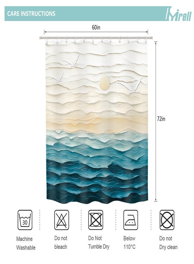 Imirell Abstract Teal Beach Shower Curtain 60Wx72H Inches Oil Painting Ocean Sea Wave Sunset Sunrise Nature Landscape Summer Hawaii Scenery Ombre Fabric Waterproof Polyester with 12 Pack Hooks Plastic - Image 5
