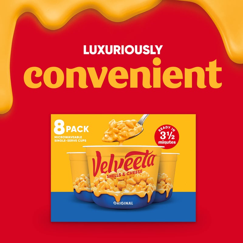Velveeta Shells & Cheese Original Microwaveable Shell Pasta & Cheese Sauce, 8 ct Box, 2.39 oz Cups - Image 5