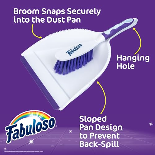 Fabuloso Brush and Dustpan Set, Compact Hand Broom Floor Sweeper with Snap-Together Storage and Hanging Hole, Quick Sweeping for Kitchen, Bathroom, Office and Car, White & Purple - Image 3