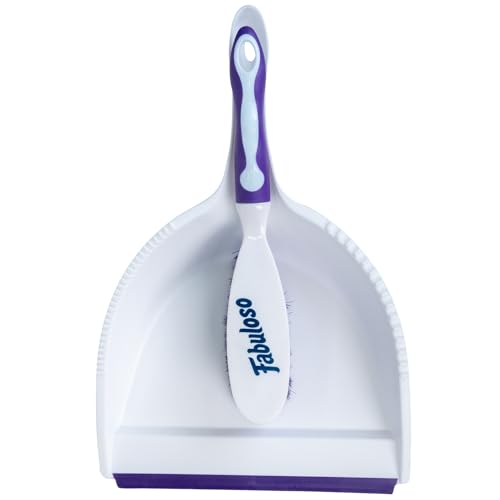 Fabuloso Brush and Dustpan Set, Compact Hand Broom Floor Sweeper with Snap-Together Storage and Hanging Hole, Quick Sweeping for Kitchen, Bathroom, Office and Car, White & Purple - Image 2
