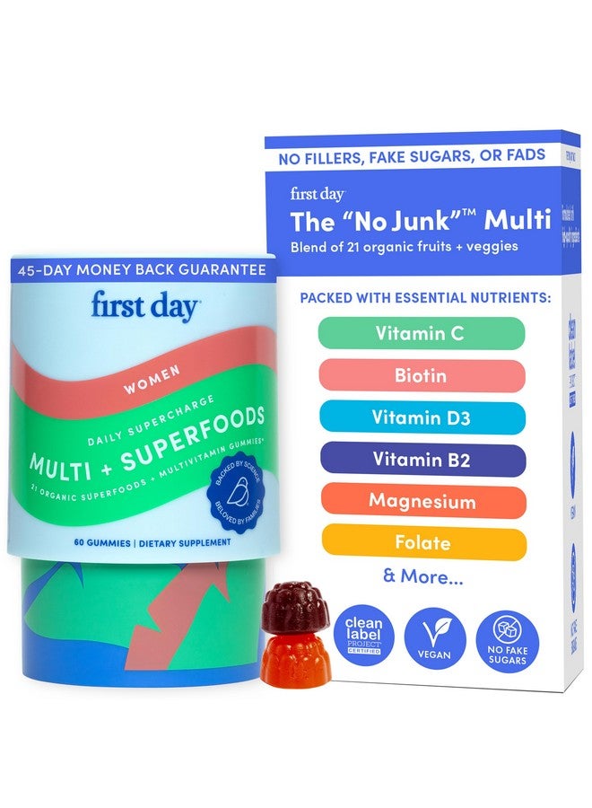 FIRST DAY Multivitamin for Women - Daily Womens Multivitamin Gummies - Vitamin A C D E B12, Magnesium, Zinc, Biotin - Vegan, Gluten Free Womens Vitamins - Hair Growth, Skin, Energy - 30 Day Supply - Image 1