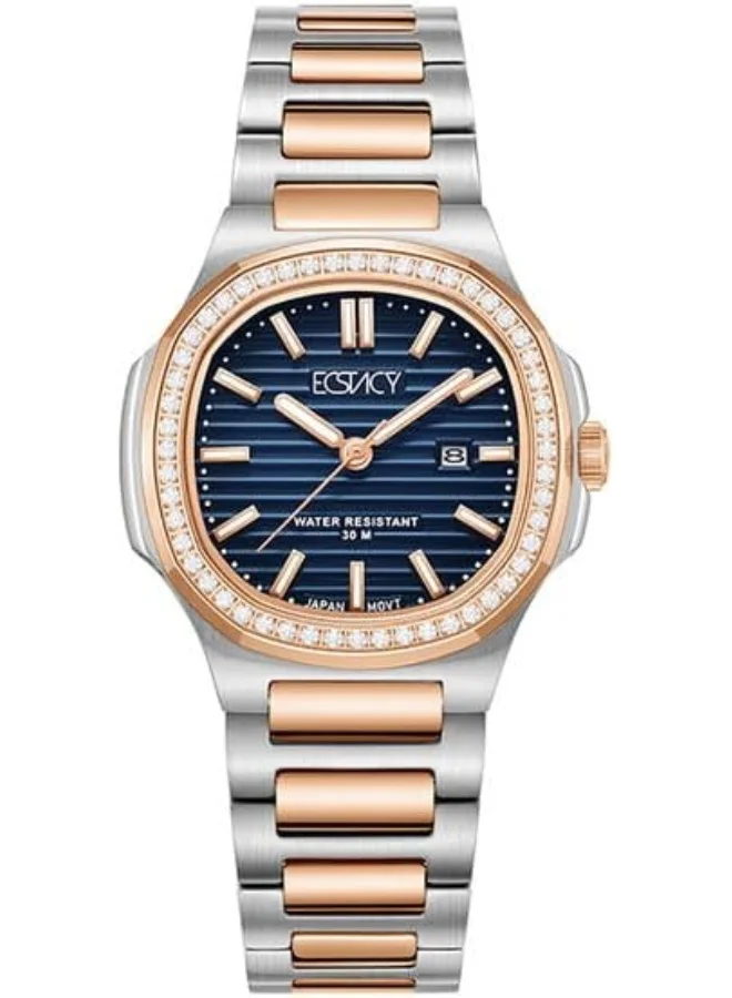 إكستاسي ECSTACY Women's Watch, Analog Display and Stainless Steel Strap - E24505-KBKN, Two Tone Rose Gold