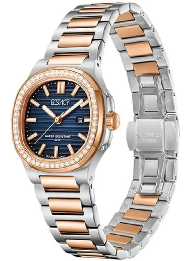 إكستاسي ECSTACY Women's Watch, Analog Display and Stainless Steel Strap - E24505-KBKN, Two Tone Rose Gold