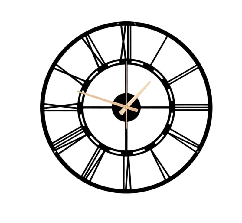 Reyox Metal Wall Clock Large Metal Wall Clock for Living Room Bedroom Metal Wall Ornament Outdoor Wall Clock Home Decor Clocks and Gifts Laser Cut Clock Home Gifts Black 40 CM DA17