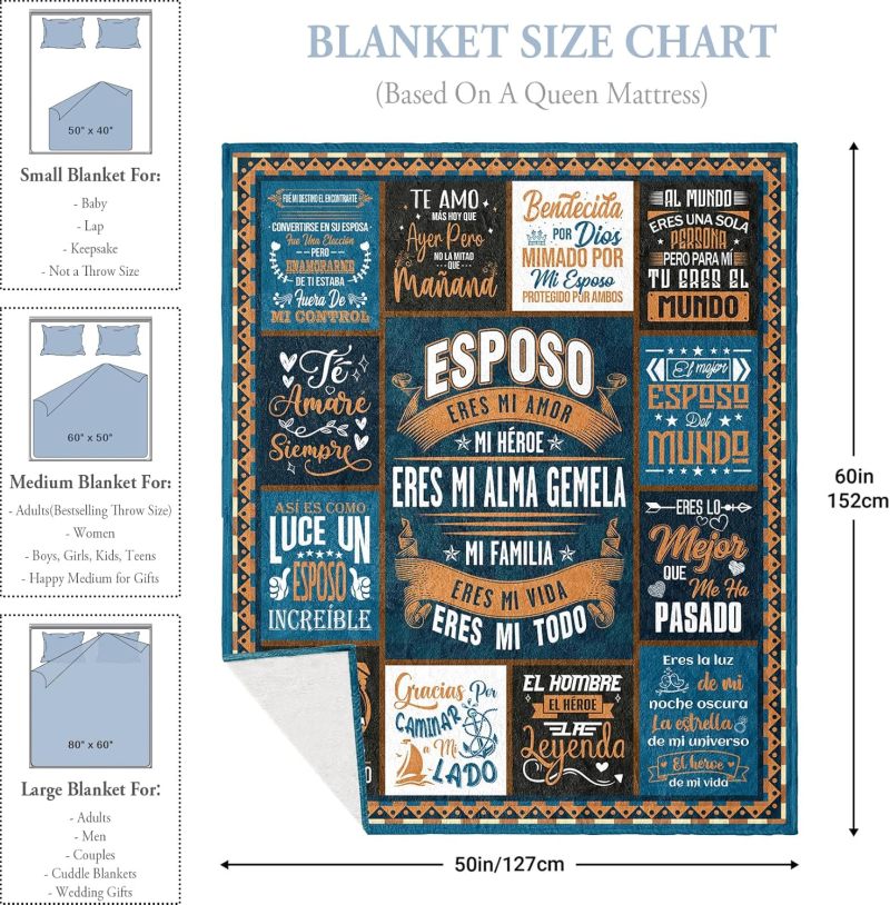 Spanish Husband Blanket 50" x 60" Dark Blue Flannel - Cozy Lightweight Gift for My Husband - Vibrant Color Romantic Blanket for Anniversary - Image 5