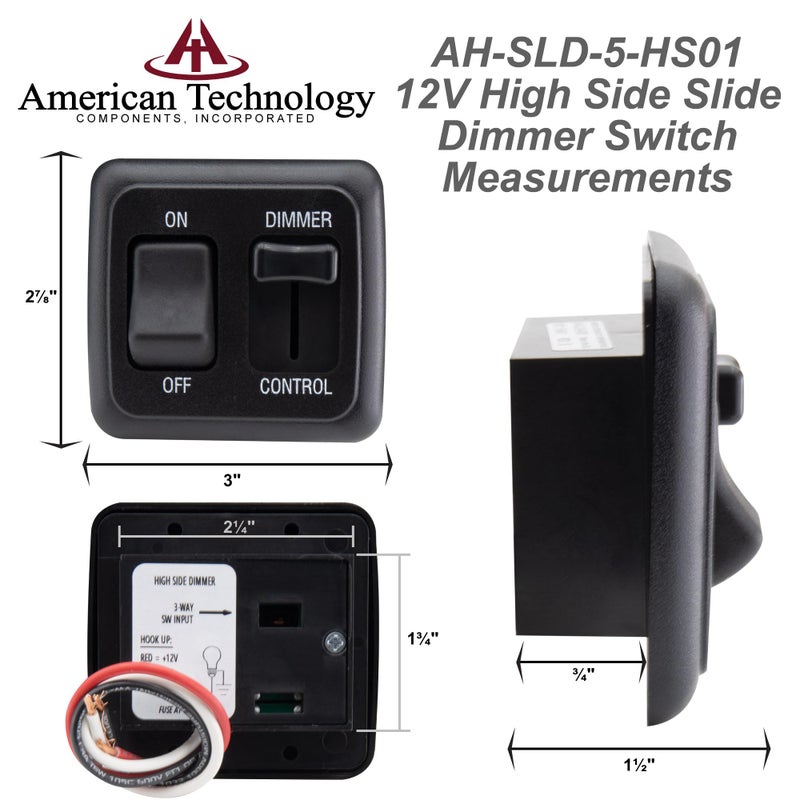 American Technology Components 12 Volt DC Dimmer Switch for LED, Halogen, Incandescent - RV, Auto, Truck, Marine, and Strip Lighting (Large Slider, Black) - Image 3