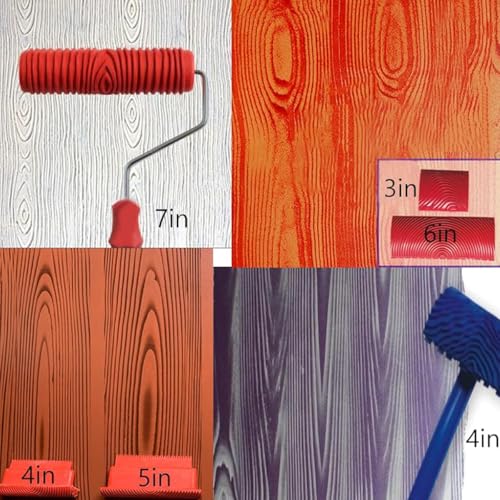 Serplex® 6Pcs Wood Graining Tool Set, Wood Grain Roller Painting Tool with Handle, Paint Roller Tool Kit Multi Sizes Rubber Graining Roller Tools for Wall, DIY Wooden Craft, Art Painting - Image 4