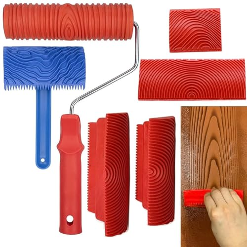 Serplex® 6Pcs Wood Graining Tool Set, Wood Grain Roller Painting Tool with Handle, Paint Roller Tool Kit Multi Sizes Rubber Graining Roller Tools for Wall, DIY Wooden Craft, Art Painting - Image 1