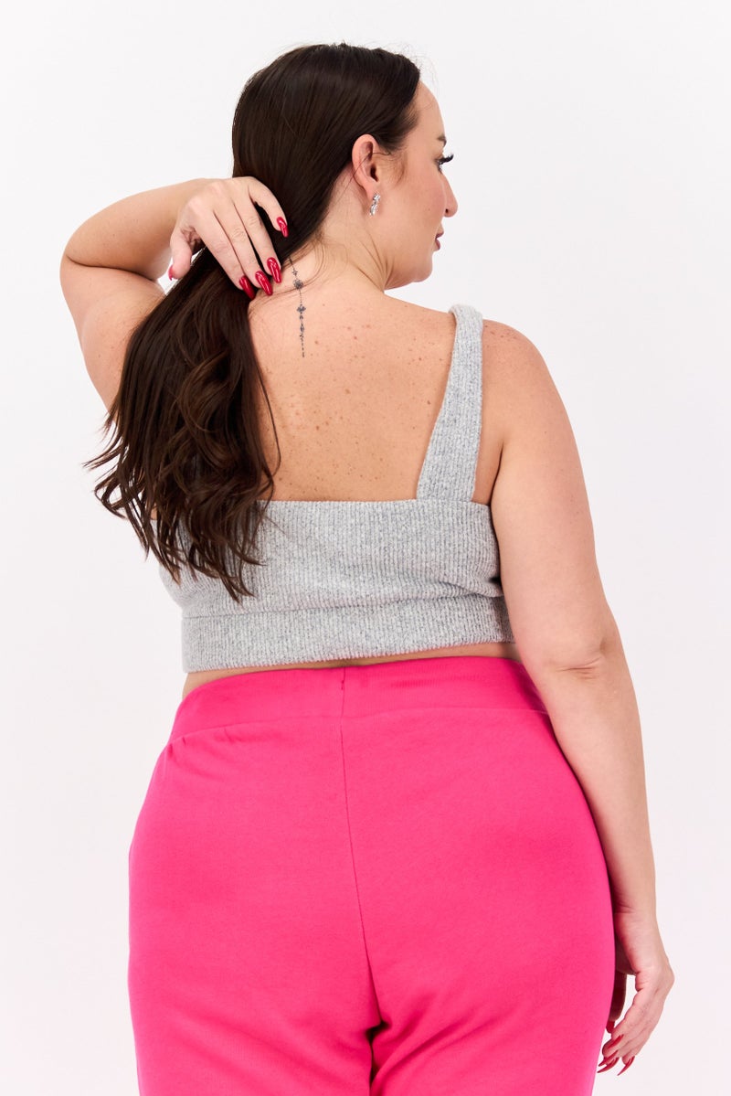 Nina Parker Women Plus Size U-Neck Sleeveless Ribbed Tank Top, Grey  - Image 3