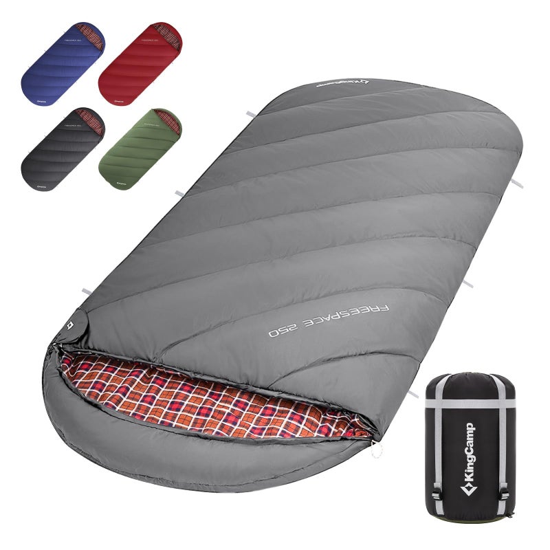 KingCamp XXL Sleeping Bag Camping Sleeping Bag 4 Seasons Plus Size Cotton Flannel for Winter Adults Outdoor Warm Lightweight for Indoor and Outdoor Use (Grey) - Image 1