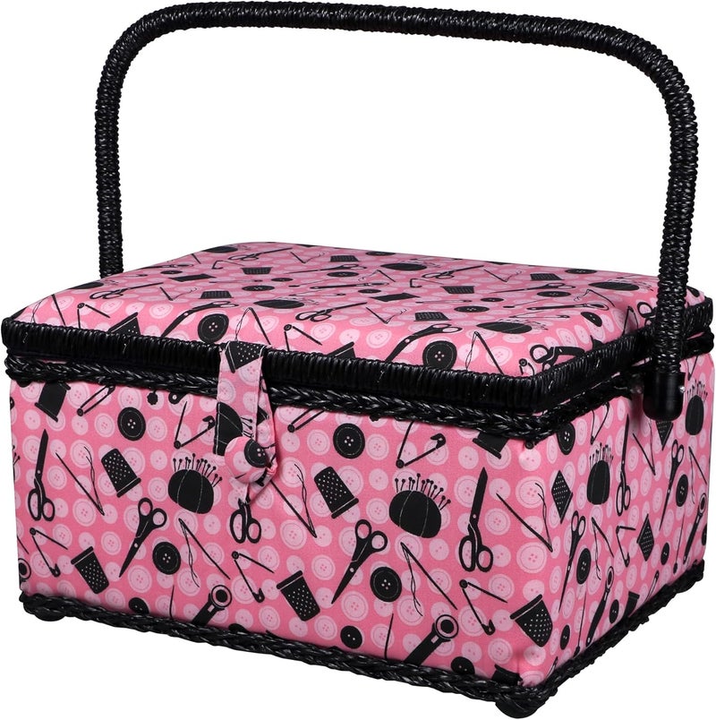 SINGER 07276 Portable Sewing Basket with Accessories in Pink and Black - Image 3