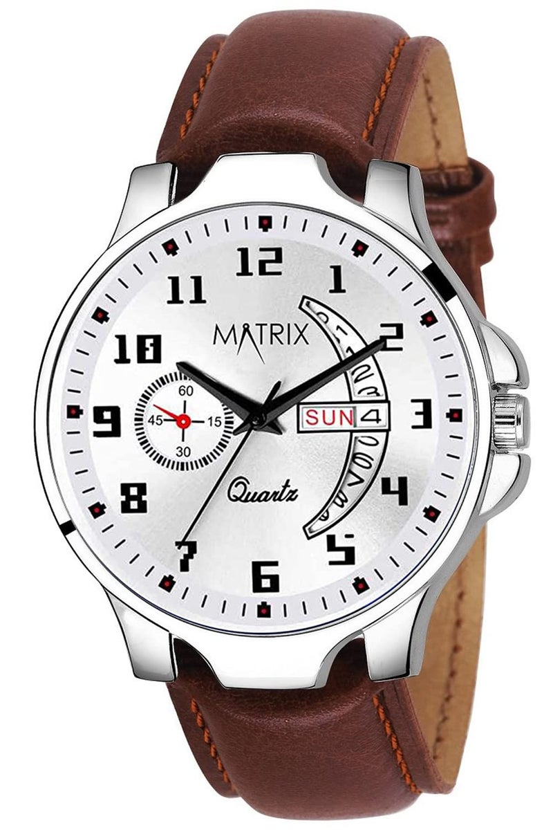 Matrix Analog Day & Date Display Wrist Watch for Men & Boys (White) - Image 1
