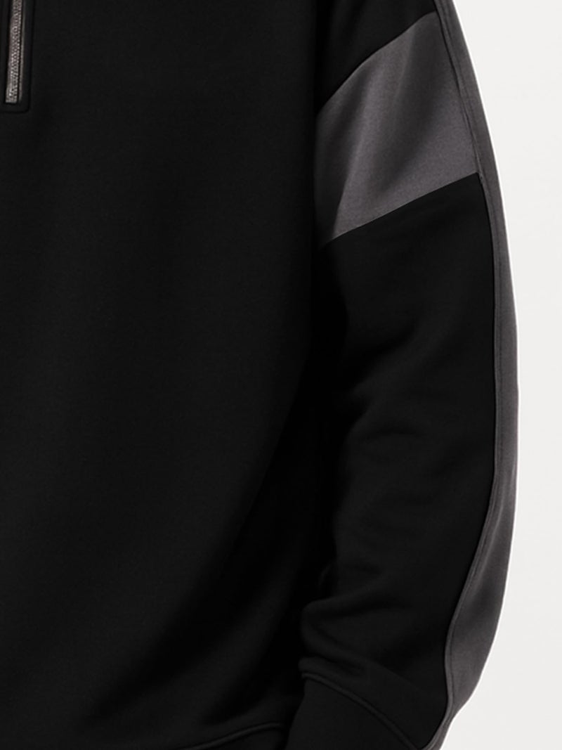 Jump Cuts Mens Color Block Polo Neck Full Sleeve Half Zipper Black and Grey Fleece Sweatshirt - Image 3
