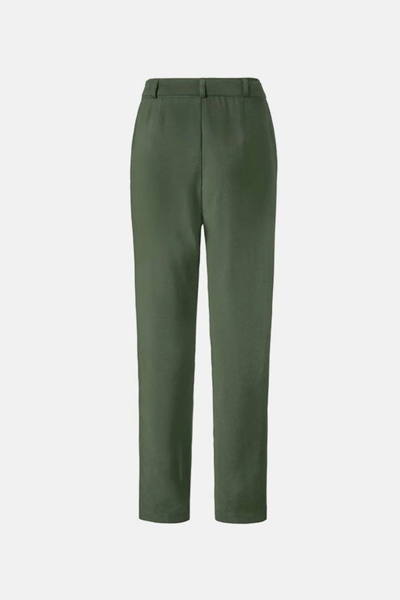 Tchibo Women Regular Fit Plain Belted Straight Leg Pants, Olive  - Image 3