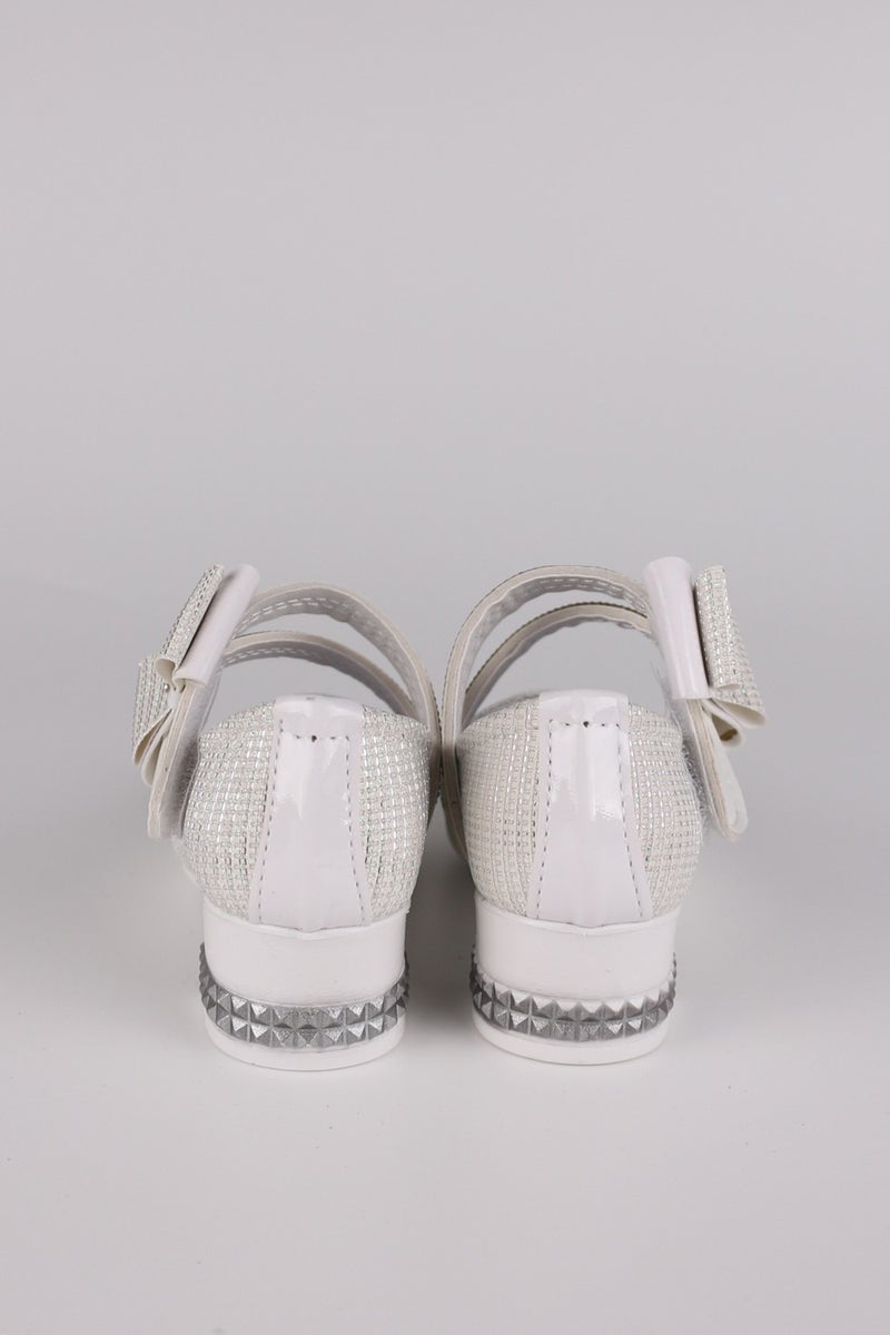 Lugmo Girls Shoes Bowtie Ballerina Stoned Glittery White  - Image 5