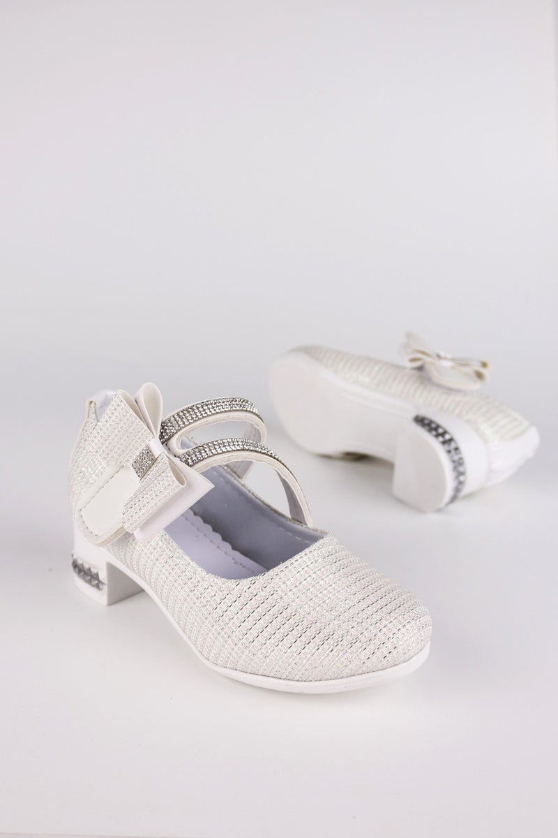 Lugmo Girls Shoes Bowtie Ballerina Stoned Glittery White  - Image 1