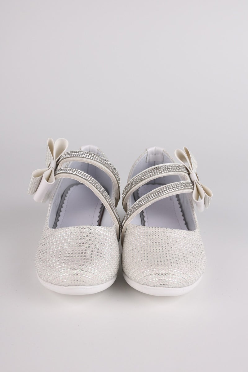 Lugmo Girls Shoes Bowtie Ballerina Stoned Glittery White  - Image 4