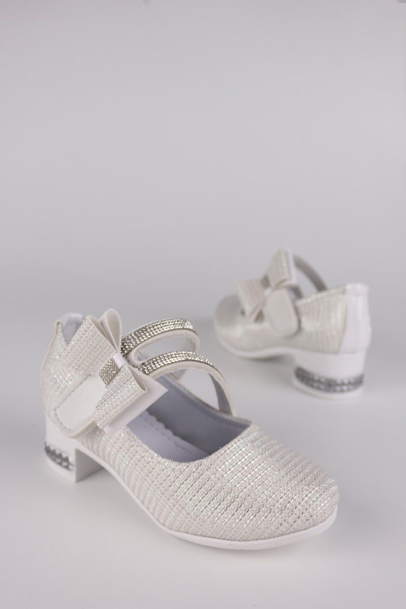 Lugmo Girls Shoes Bowtie Ballerina Stoned Glittery White  - Image 2