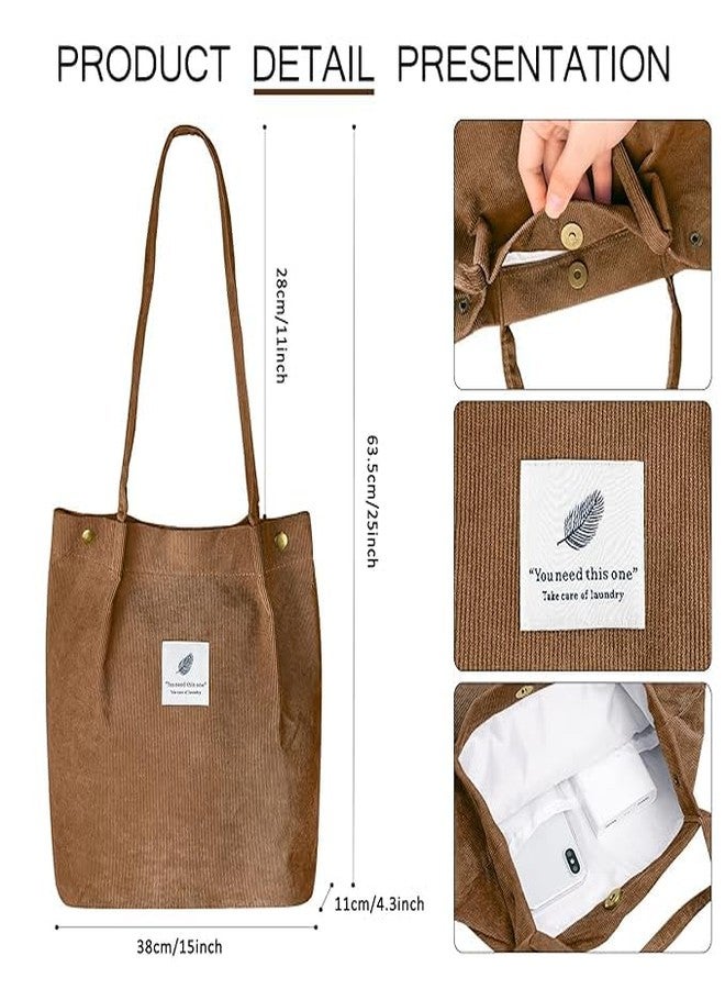 Ganraj Totes Bag for Women Girl Canvas Corduroy Tote Shopping Handbag Shoulder Cord Purse with Inner Pocket For Work Beach Lunch Travel School Big Capacity Shopping Bag (Brown) - Image 2