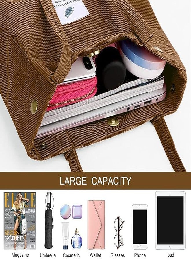 Ganraj Totes Bag for Women Girl Canvas Corduroy Tote Shopping Handbag Shoulder Cord Purse with Inner Pocket For Work Beach Lunch Travel School Big Capacity Shopping Bag (Brown) - Image 3
