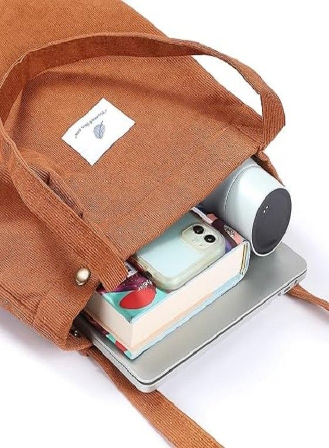 Ganraj Totes Bag for Women Girl Canvas Corduroy Tote Shopping Handbag Shoulder Cord Purse with Inner Pocket For Work Beach Lunch Travel School Big Capacity Shopping Bag (Brown) - Image 5