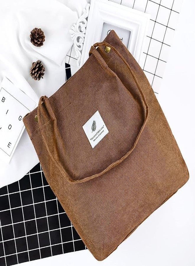 Ganraj Totes Bag for Women Girl Canvas Corduroy Tote Shopping Handbag Shoulder Cord Purse with Inner Pocket For Work Beach Lunch Travel School Big Capacity Shopping Bag (Brown) - Image 4
