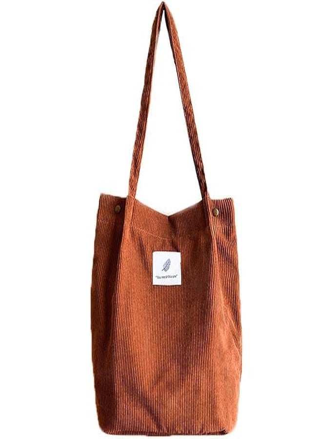 Ganraj Totes Bag for Women Girl Canvas Corduroy Tote Shopping Handbag Shoulder Cord Purse with Inner Pocket For Work Beach Lunch Travel School Big Capacity Shopping Bag (Brown) - Image 1