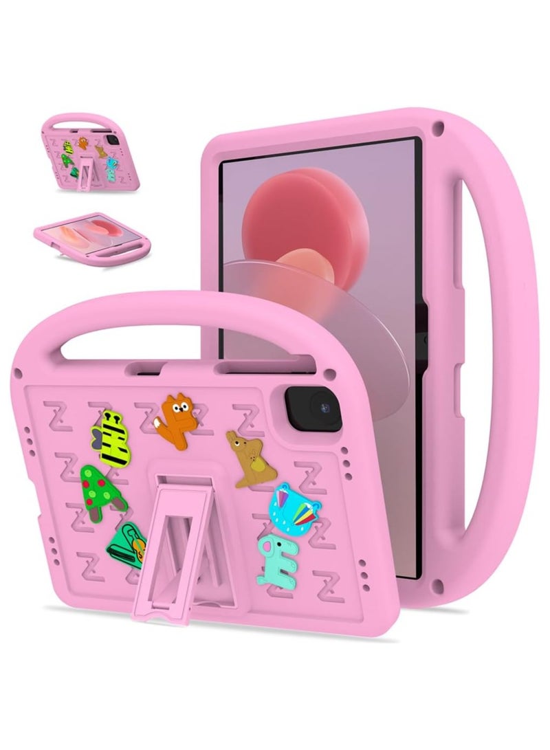 VKL Kids Case Compatible with Infinix Xpad 11 inch (2024) X1101, [Kids Friendly] DIY Cute Cartoon Lightweight EVA Shockproof Handle Stand Protective Cover with Shoulder Strap (Pink) - Image 1