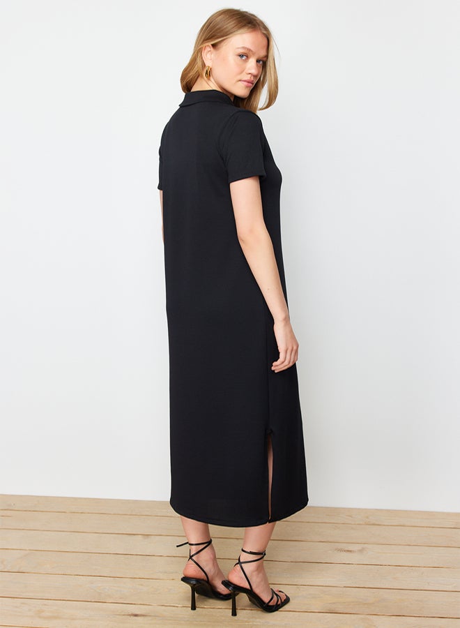 trendyol Black Polo Neck Shift/Regular Cut Midi Stretchy Knitted Dress - Image 5