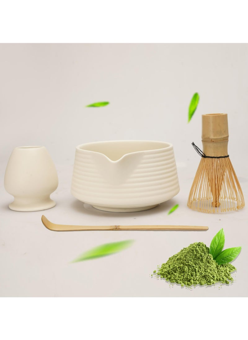 Dominy Matcha Set - 4-Piece Matcha Whisk Set Includes Matcha Bowl with Spout, Matcha Whisk, Scoop & Holder, Ideal for Matcha Tea Ceremony & Matcha Latte (Ceramic White)  - Image 1