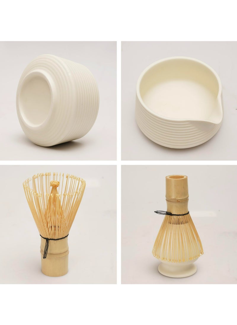 Dominy Matcha Set - 4-Piece Matcha Whisk Set Includes Matcha Bowl with Spout, Matcha Whisk, Scoop & Holder, Ideal for Matcha Tea Ceremony & Matcha Latte (Ceramic White)  - Image 3