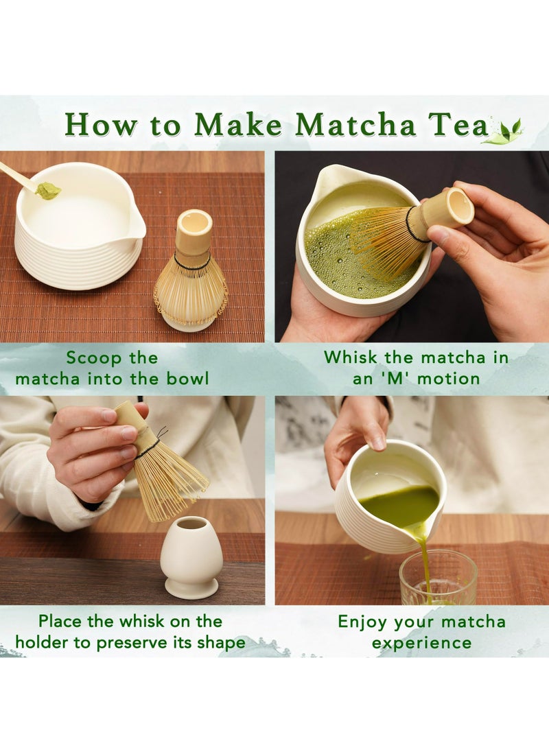 Dominy Matcha Set - 4-Piece Matcha Whisk Set Includes Matcha Bowl with Spout, Matcha Whisk, Scoop & Holder, Ideal for Matcha Tea Ceremony & Matcha Latte (Ceramic White)  - Image 4