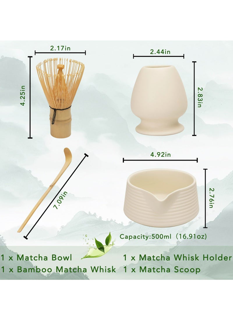 Dominy Matcha Set - 4-Piece Matcha Whisk Set Includes Matcha Bowl with Spout, Matcha Whisk, Scoop & Holder, Ideal for Matcha Tea Ceremony & Matcha Latte (Ceramic White)  - Image 5