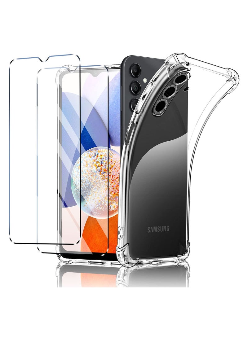 BORTONY Samsung Galaxy A14 4G/5G Case with Dual Tempered Glass Screen Protector Soft TPU Silicone Case Bumper with Reinforced Corners Clear Cover - Image 1