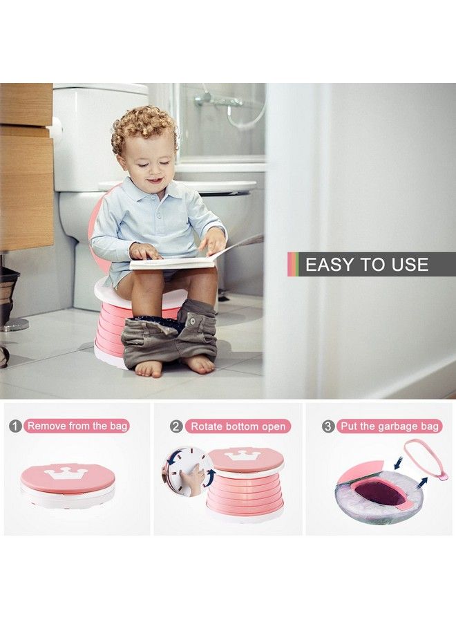 YZNlife Travel Potty For Toddlers Portable Potty For Toddlers Foldable Kids Training Toilet Seat For Boys Girls Baby Carry Potty Children Car Potty Chair For Camping Park With 2 Rolls Bag（Pink） - Image 4