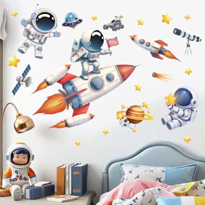 ملصقات حائط لرائد الفضاء من ARS®، ملصقات حائط على شكل كواكب الفضاء الخارجي Rocket Boys، رسوم متحركة لطيفة على شكل Spacema - Image 2