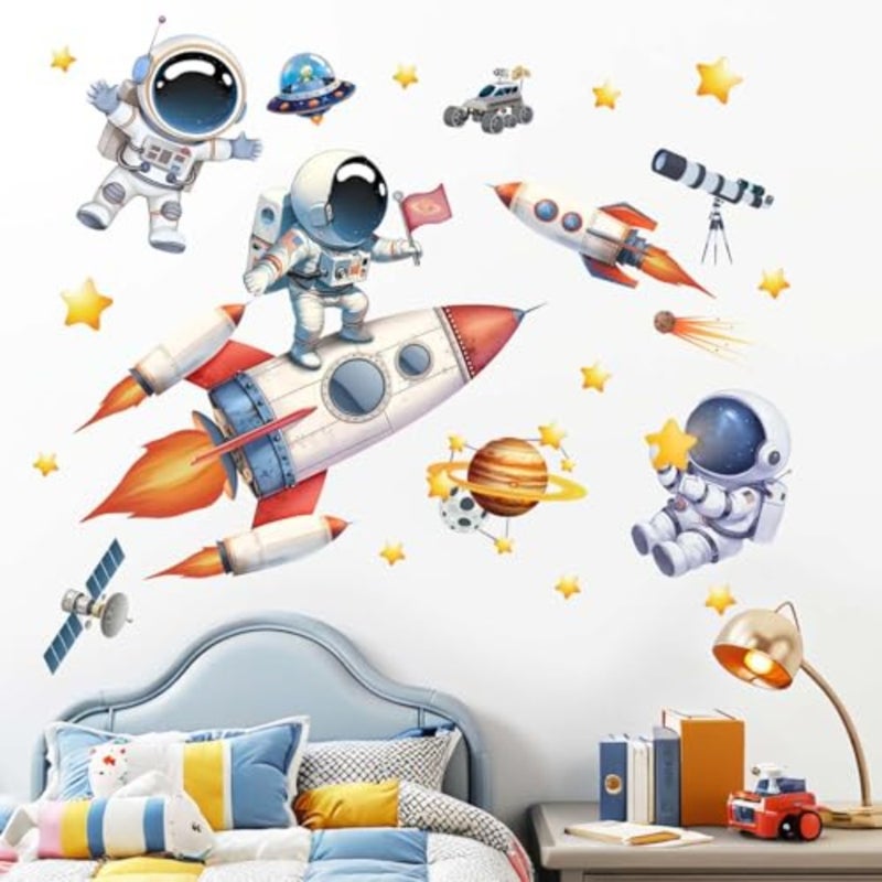 ملصقات حائط لرائد الفضاء من ARS®، ملصقات حائط على شكل كواكب الفضاء الخارجي Rocket Boys، رسوم متحركة لطيفة على شكل Spacema - Image 3