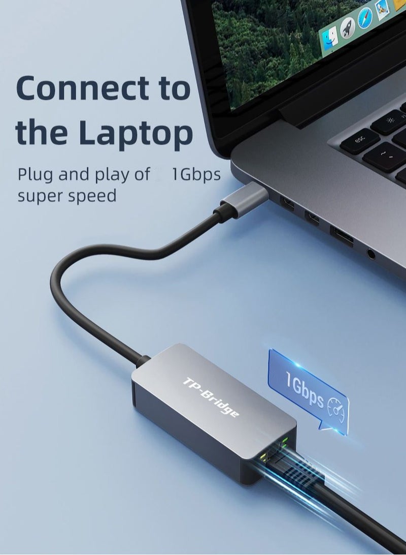 تي بي بردج محول شبكة جيجابت إيثرنت من USB Type-C إلى RJ45 بسرعة 1000 ميجابت في الثانية، هيكل معدني من الألومنيوم، محول جيجابت من Type-C إلى RJ45 لشبكة سلكية Thunderbolt إلى LAN متوافق مع أجهزة MacBook وSurface Pro وiPad Pro 2021 وSwitch وPS5 وXPS15/13 وHuawei P60 وGalaxy Tabs - Image 2