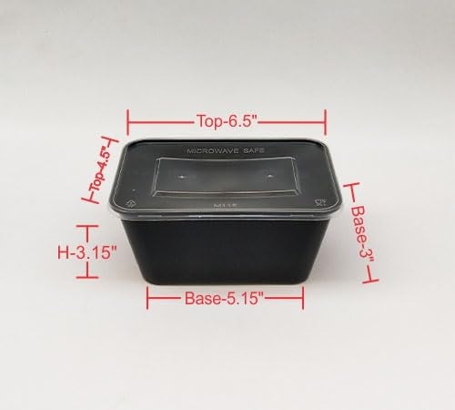 Amit Marketing Disposable Containers with lid I Reusable Leak Proof Microwave Safe I Airtight Transparent Lid I for Food delivery Fridge Storage Home Travel I Set of 50 Black 1000 ml - Image 3