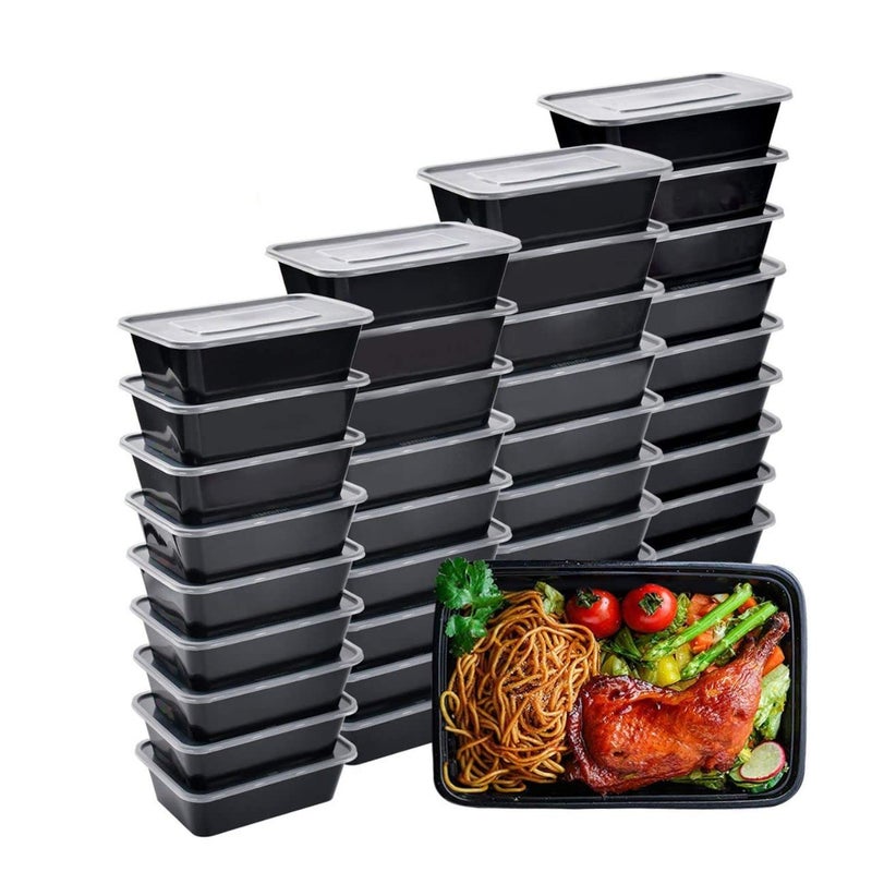 Amit Marketing Disposable Containers with lid I Reusable Leak Proof Microwave Safe I Airtight Transparent Lid I for Food delivery Fridge Storage Home Travel I Set of 50 Black 1000 ml - Image 1