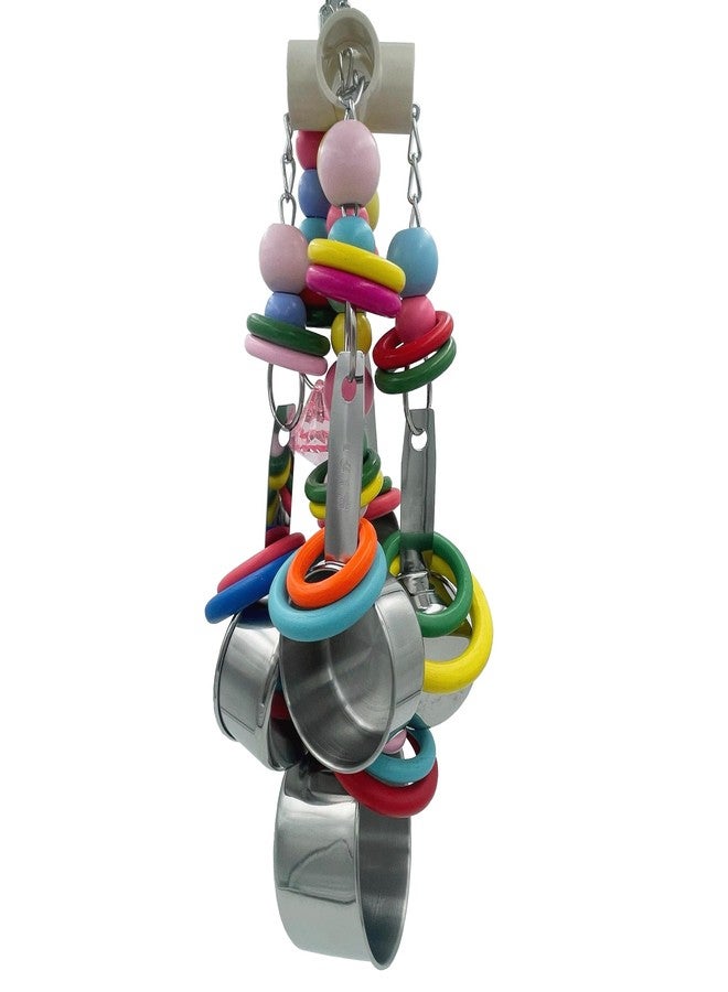GILYGI Metallic Pots and Multicolored Ring Strings Toys, Pullable 5 Stainless Steel Cups and Wooden Ring Toys for Large and Extra Large Parrot Amazons Macaws African Greys Cockatoos Eclectus - Image 2