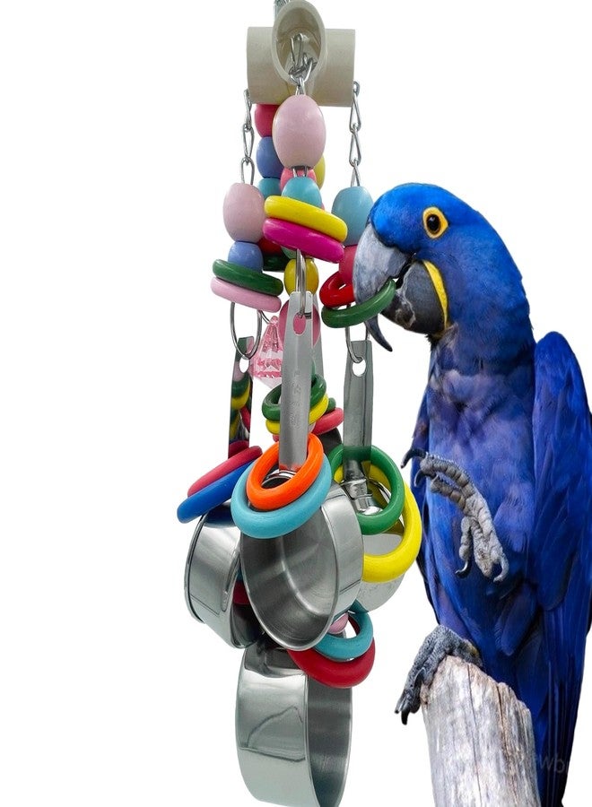 GILYGI Metallic Pots and Multicolored Ring Strings Toys, Pullable 5 Stainless Steel Cups and Wooden Ring Toys for Large and Extra Large Parrot Amazons Macaws African Greys Cockatoos Eclectus - Image 1