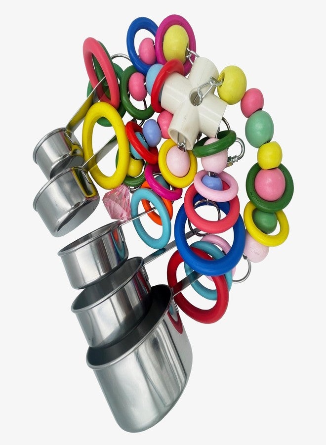 GILYGI Metallic Pots and Multicolored Ring Strings Toys, Pullable 5 Stainless Steel Cups and Wooden Ring Toys for Large and Extra Large Parrot Amazons Macaws African Greys Cockatoos Eclectus - Image 5