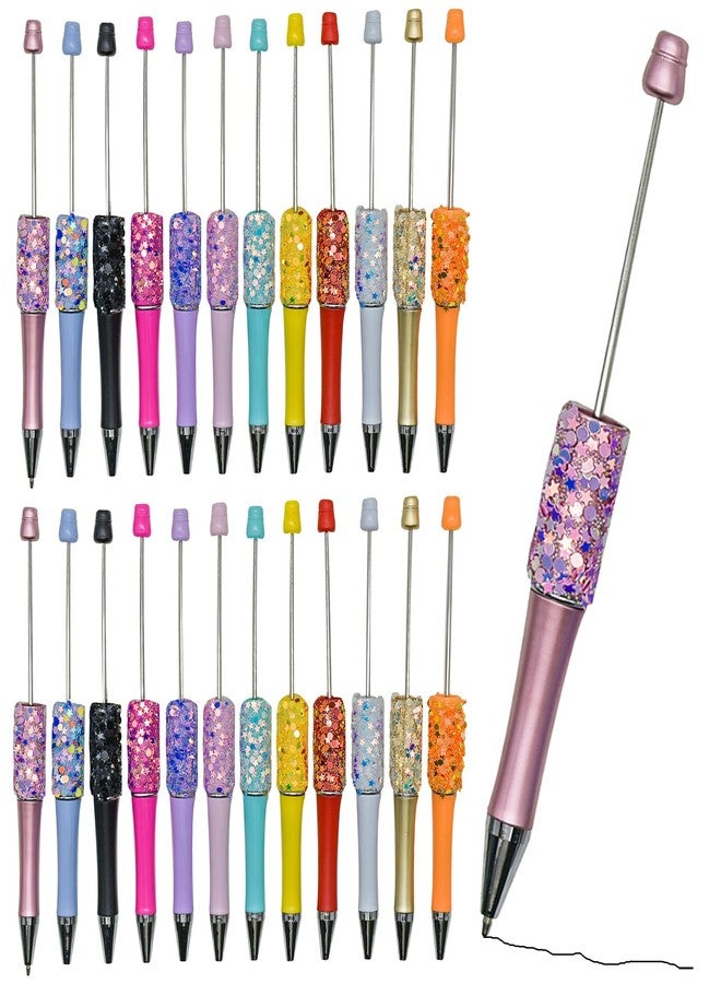 Maydahui 36 PCS Glitter Beadable Ballpoint Pens Retractable Sequin Bead Pen Plastic Handmade DIY Fancy Pens Cool Shaft Beaded Pen Sun Moon Star Style Black Ink for DIY Making School Party Office - Image 1