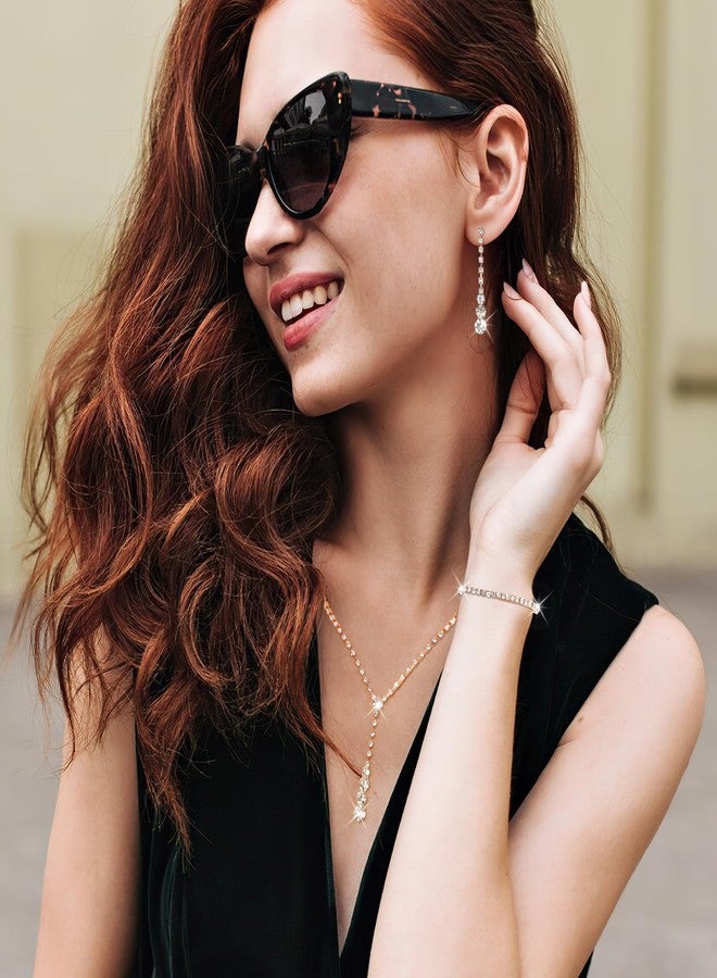 Yolev Gold Wedding Jewelry Sets for Women Gold Rhinestone Necklace Earrings Bracelet Bridesmaid Bridal Necklace for Wedding Costume Accessories for Women - Image 4