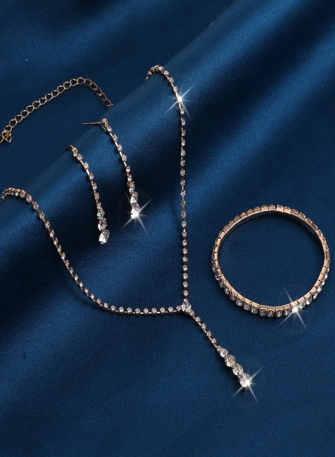 Yolev Gold Wedding Jewelry Sets for Women Gold Rhinestone Necklace Earrings Bracelet Bridesmaid Bridal Necklace for Wedding Costume Accessories for Women - Image 5