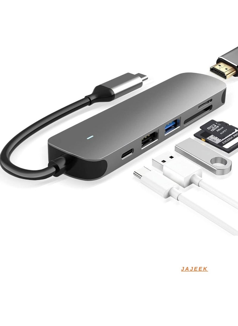 JAJEEK 6-in-1 USB C Hub with USB 3.0, 4K HDMI, USB C PD, SD/TF Card Reader – Compact Docking Station for MacBook Pro, MacBook Air & Type-C Laptops – Fast Charging, High-Resolution Display, Seamless Data Transfer  - Image 1