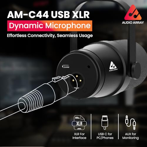 Audio Array AM-C44 XLR/USB Professional Dynamic Podcast Microphone | Built-in Monitoring | One Touch Mute & Volume Control | 192kHz/24bit Full Metal Build | 2M XLR & USB Cable | Streaming, Podcasting - Image 2