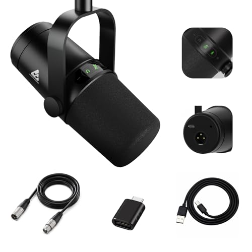 Audio Array AM-C44 XLR/USB Professional Dynamic Podcast Microphone | Built-in Monitoring | One Touch Mute & Volume Control | 192kHz/24bit Full Metal Build | 2M XLR & USB Cable | Streaming, Podcasting - Image 1